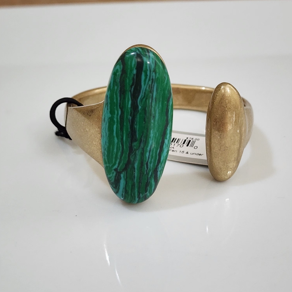Robert Lee Morris  Gold Green Stone Bracelet Bangle Boho - Picture 7 of 7